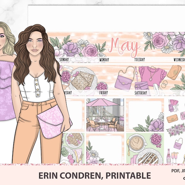 March April May Printable Kit Erin Condren, Printable Monthly stickers, Brunch stickers, Floral monthly kit, Silhouette cut files Cricut