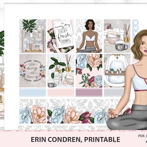 Wellness wöchentliche Kit Erin Condren druckbare Sticker, SPA-Therapie Selbstpflege Journal Deco, mich Zeit Yoga Liebe Bad Schönheit. Zeilendateien ausschneiden
