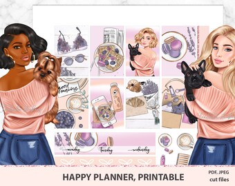 But First Coffee Happy Planner Stickers Printable, Printable Weekly Kit,Printable PDF, Silhouette Cut Line Files, Downloadable stickers sale