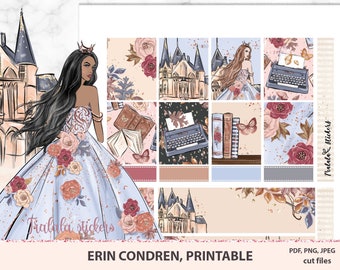 Autumn fairytale Erin Condren printable planner stickers, ECLP fall planner printable, printable weekly kit, Silhouette cut files