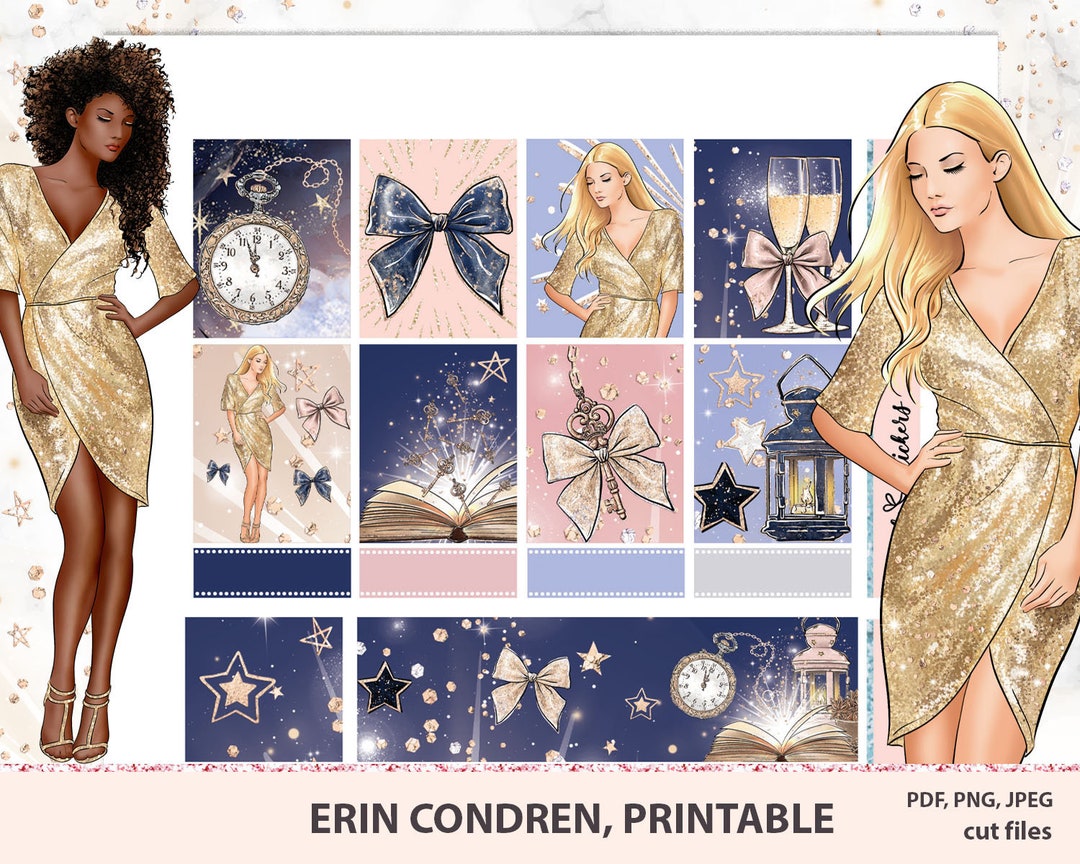 Magic Erin Condren Printable Planner Stickers, ECLP Blush Gold Weekly ...