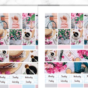 Erin Condren printbare planner stickers met bloemen, volledige fotokit voor koffieliefhebbers, verticale planner kit met Silhouette cut bestanden afbeelding 3