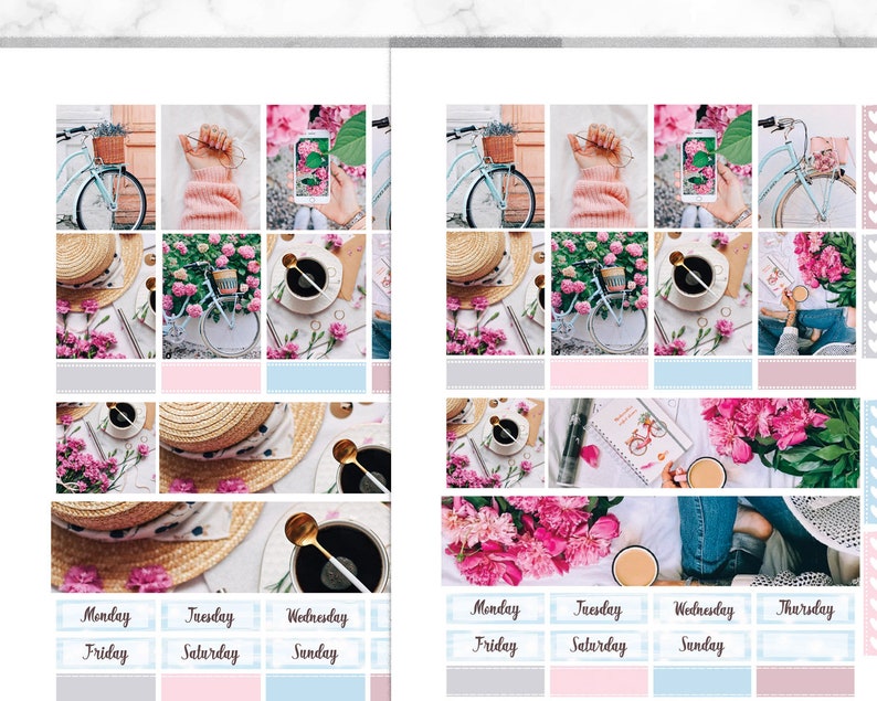 Erin Condren printable planner stickers with flowers, full photo kit for coffee lovers, vertical planner kit with Silhouette cut files image 3