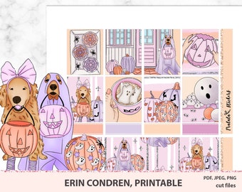 Pastel Halloween Printable Planner Stickers, Erin Condren weekly kit, bullet journal sticker pack, Life planner deco set, PDF PNG Cricut