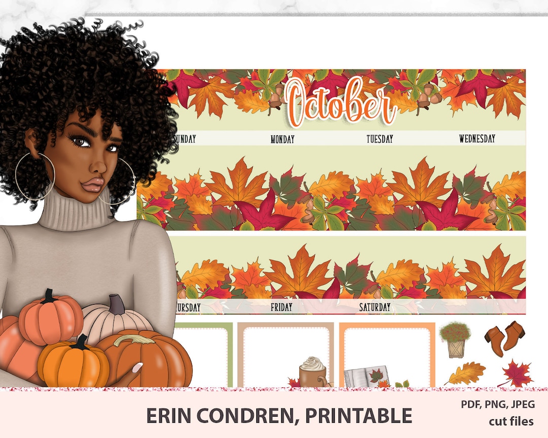 October Monthly Planner Kit, Erin Condren Printable Stickers, Monthly ...