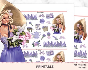 Ausdruckbare Sticker für Planer, Provenance Sticker, Fashion Girls, Bullet Journal, Blumen, Dekoratives Set, Planner Sticker TN Digital kit