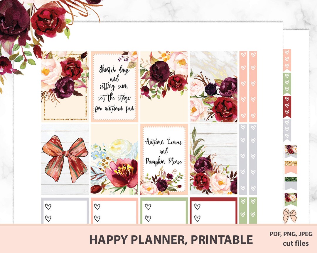 Marsala Watercolor Floral Planner Stickers Printable Happy Planner ...