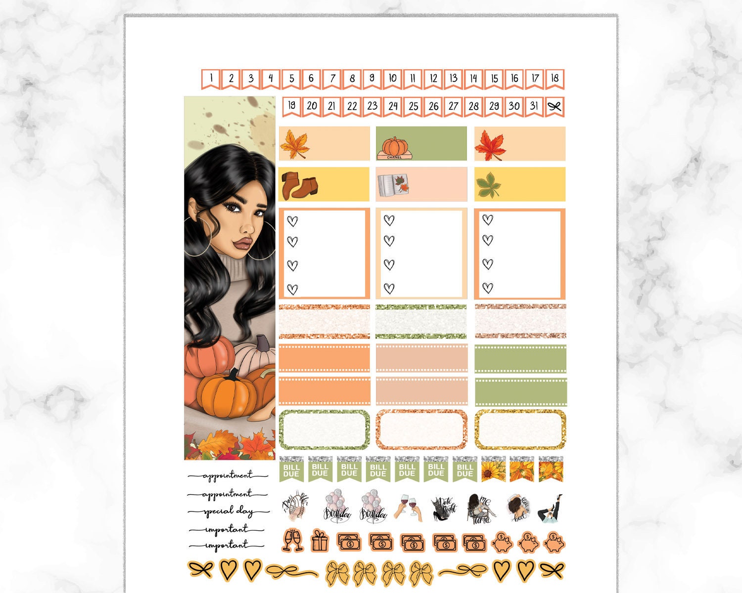 October Monthly Printable Stickers, Happy Planner Monthly Kit, Monthly ...