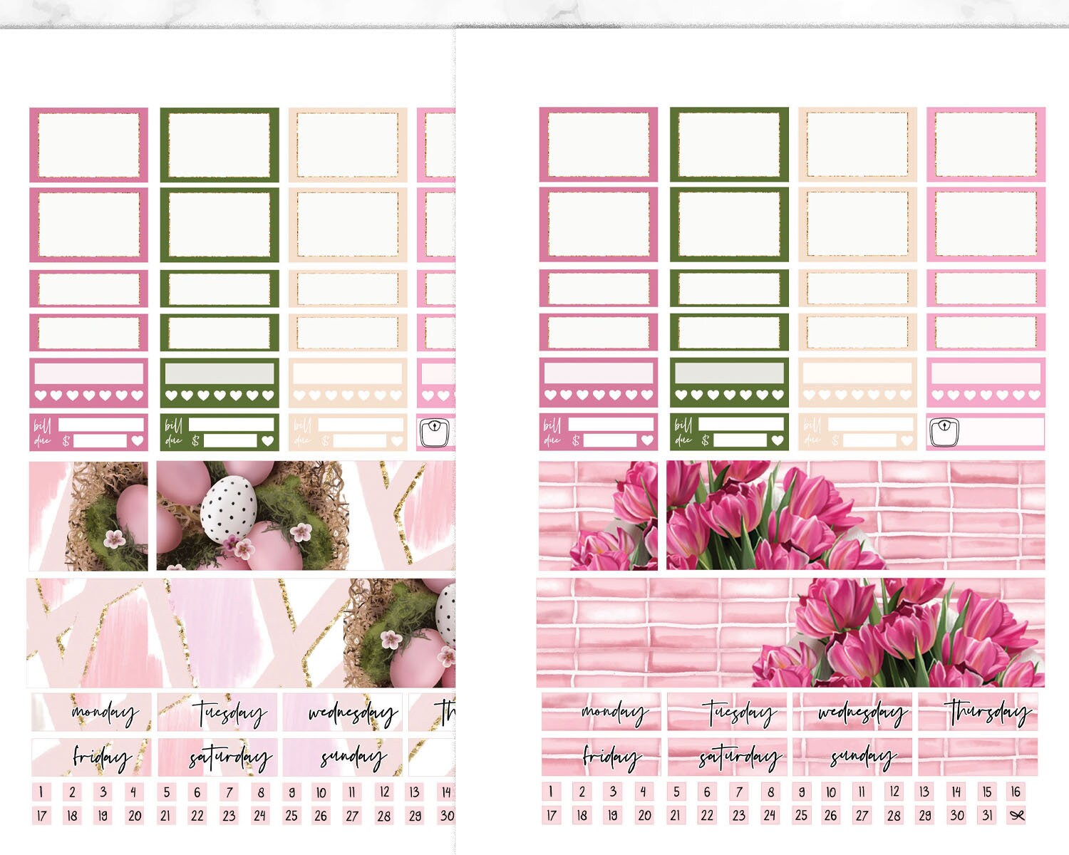 Easter Planner Stickers Printable Pink Flowers Coffee Kit | Etsy