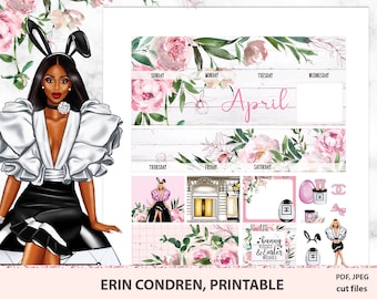 April Printable Monthly Kit Erin Condren, April monthly view stickers, Easter sticker kit, Fashion sticker, Fashionista, Boss lady stickers