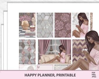 Lazy day Printable stickers kit for Happy Planner Classic, vertical planner kit, cold weather stickers with glitter boxes and headers