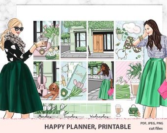 St Patricks day Happy Planner Stickers Printable, Weekly stickers, Vertical set, MAMBi printables, Silhouette, Cricut, Downloadable pages