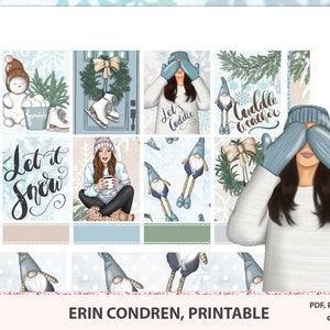 Neige Erin Condren planificateur autocollants imprimables, kit hebdomadaire de neige, bébé il fait froid à l'extérieur, le temps froid sur le thème voyageurs carnet Silhouette