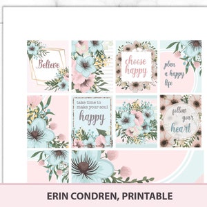 Erin Condren Printable Planner Stickers, pastel kleuren vellen voor wekelijks schema, downloadbare ECLP set met glitter headers bloemen thema
