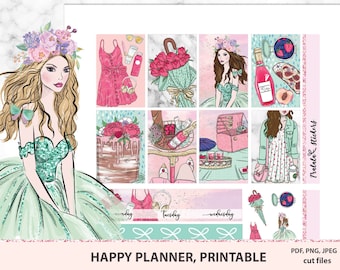 Picnic Happy planner afdrukbare stickers, MAMBI heldere kleuren set, verticale planner, floralkit, afdrukbare wekelijkse kit, Silhouette bestanden