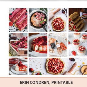 Puede incluir: Un collage de nueve imágenes que muestran varios postres y pasteles con temática de fresa. Las imágenes incluyen una tarta de queso con fresas, una tarta de fresas, un postre de fresas y crema, y una variedad de otros dulces a base de fresas.