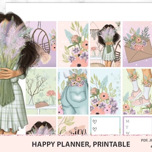 Bloom Happy planner stickers printable, Classic Happy planner sticker kit, weekly set for vertical planner, Mambi kit, Silhouette, Cricut