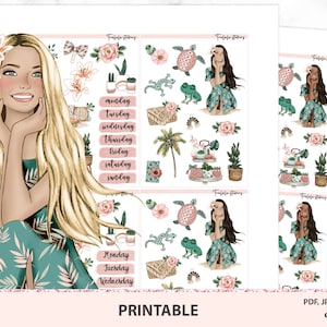 Kugel Zeitschrift Aufkleber druckbare, ECLP-Deco-Kit, Sommer, tropischen Set, Palmen, Urlaub, Meer, Boho, Ozean Urlaub PNG-Dateien für Cricut