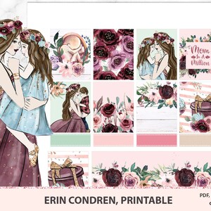 Mothers Day Printable Planner Stickers for Erin Condren, weekly sticker kit, Digital sticker pack, Floral set, Journal stickers,downloadable