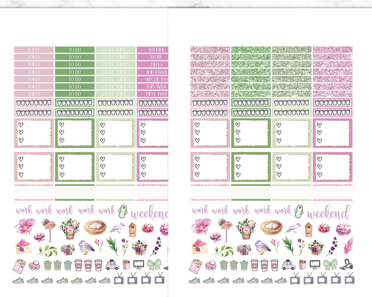 Purple Watercolor Flowers Happy Planner Stickers Printable, Spring ...