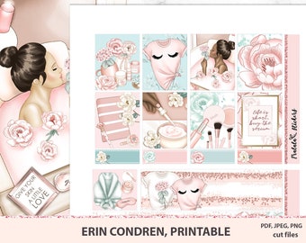 Self Care printable stickers, Erin Condren printable kit, SPA weekly set, Skin Care Digital Pack, Relax Soak Makeup Beauty Fashion cutfiles