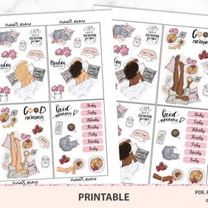 Monday morning deco stickers for planner and bullet journal. Printable sticker kit suitable for Happy Planner, Erin Condren planners