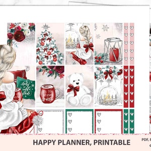 Kerst vibes Printable Happy Planner Stickers MAMBI wekelijkse kit voor Kerstmis, verticale winter stickers reizigers tijdschrift Silhouette gesneden bestanden