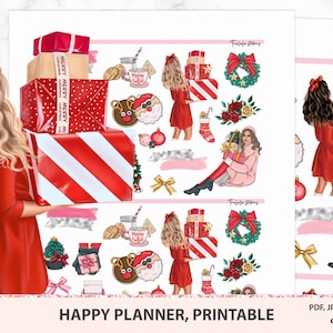 Christmas printable planner stickers for Erin Condren, Happy planner weekly sticker kit, Winter spread, Holidays set, Silhouette cut files