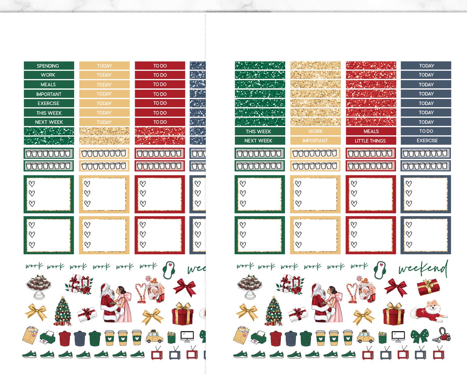 Christmas Printable Sticker Kit, Happy Planner Weekly Set, Red Green ...