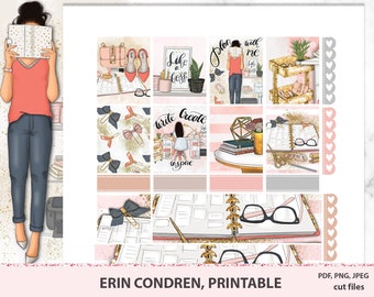 Plan with me Erin Condren printable weekly kit, ECLP sticker kit, vertical set with Silhouette cut files, downloadable spread