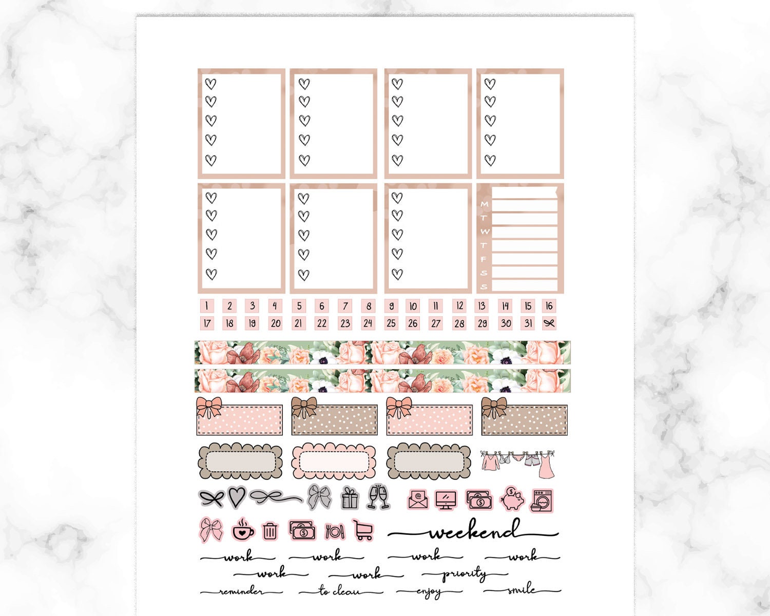 Floral Printable Stickers, Erin Condren Vertical Set, Spring Weekly ...