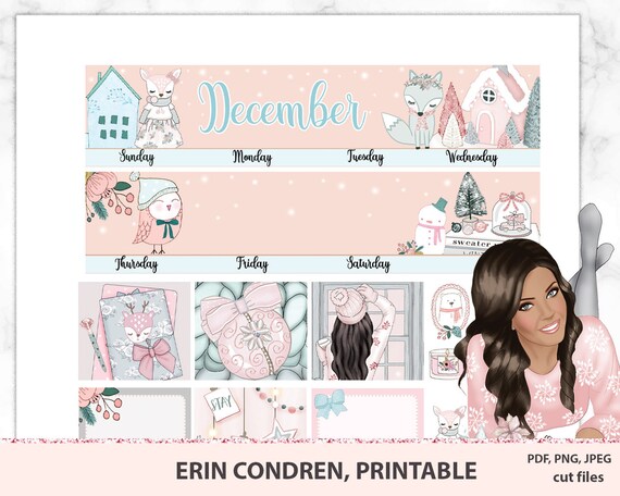 December monthly sticker kit printable Erin Condren life planner ...
