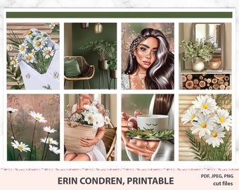 Spring weekly kit Erin Condren Planner Stickers Printable, Plants, Nature, Floral stickers, ECLP Watercolor Stickers, Silhouette cut files