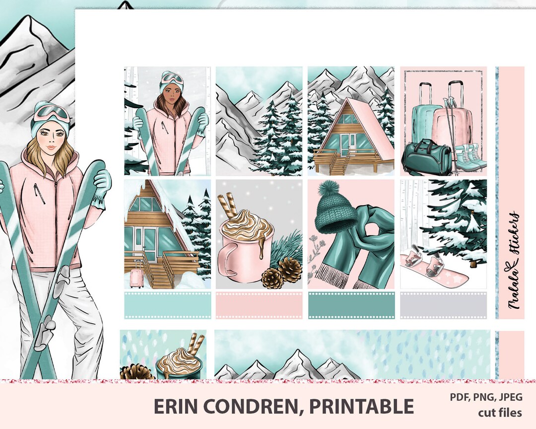 Winter Printable Stickers Erin Condren Life Planner, Skiing Journal ...