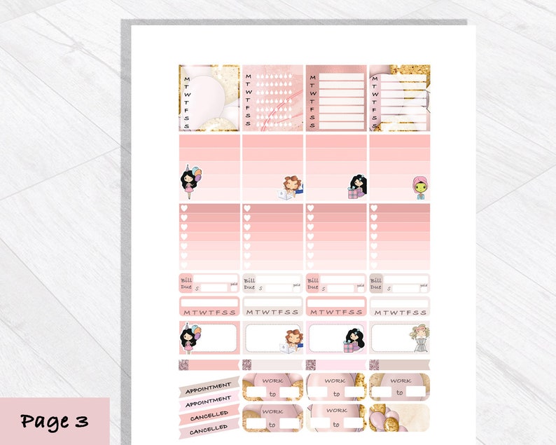 BIRTHDAY PRINTABLE Planner Stickers for Erin Condren Horizontal, Time ...