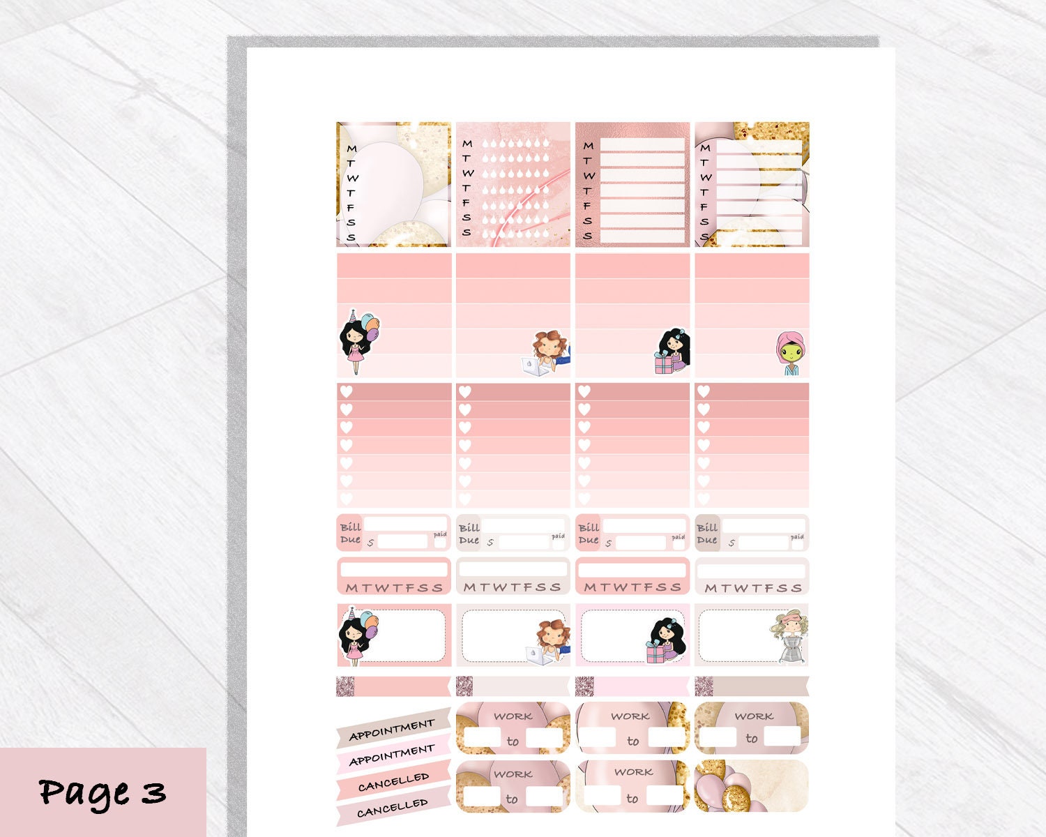 BIRTHDAY PRINTABLE Planner Stickers for Erin Condren Horizontal, Time ...