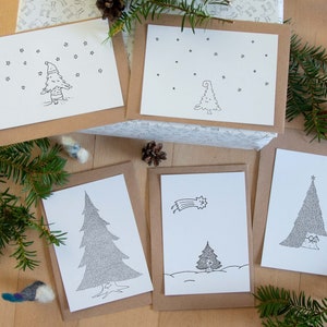 Weihnachtskarten | 5er Set | Lustige Tannenbäume  | DIN A6