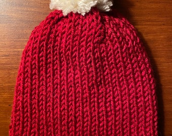 Santa Baby Beanie | Knit Baby Beanie | Baby First Christmas Hat | Christmas Photo Prop | Santa Hat | Santa Claus Beanie | Red Baby Beanie |