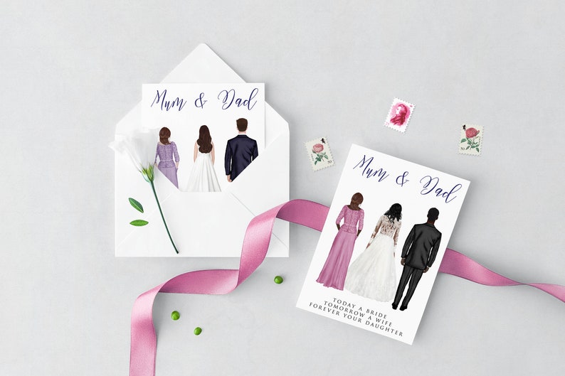Customise The Suit And Mother Of The Bride Outfit Customisable Mum /& Dad Card My Parents Personalised Wedding Card Always Your Daughter