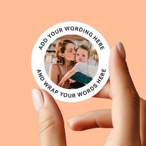 Personliga fotoklistermärken, lägg till din bild och text för festgåvor eller presenter