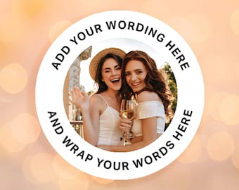 Gepersonaliseerde fotostickers, voeg je afbeelding en tekst toe voor feestartikelen of cadeaus