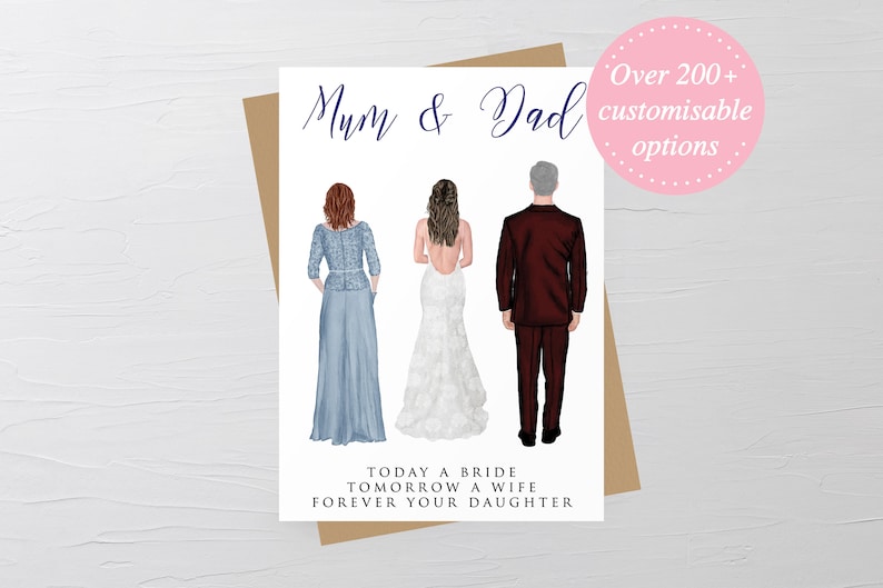 Customise The Suit And Mother Of The Bride Outfit Customisable Mum /& Dad Card My Parents Personalised Wedding Card Always Your Daughter