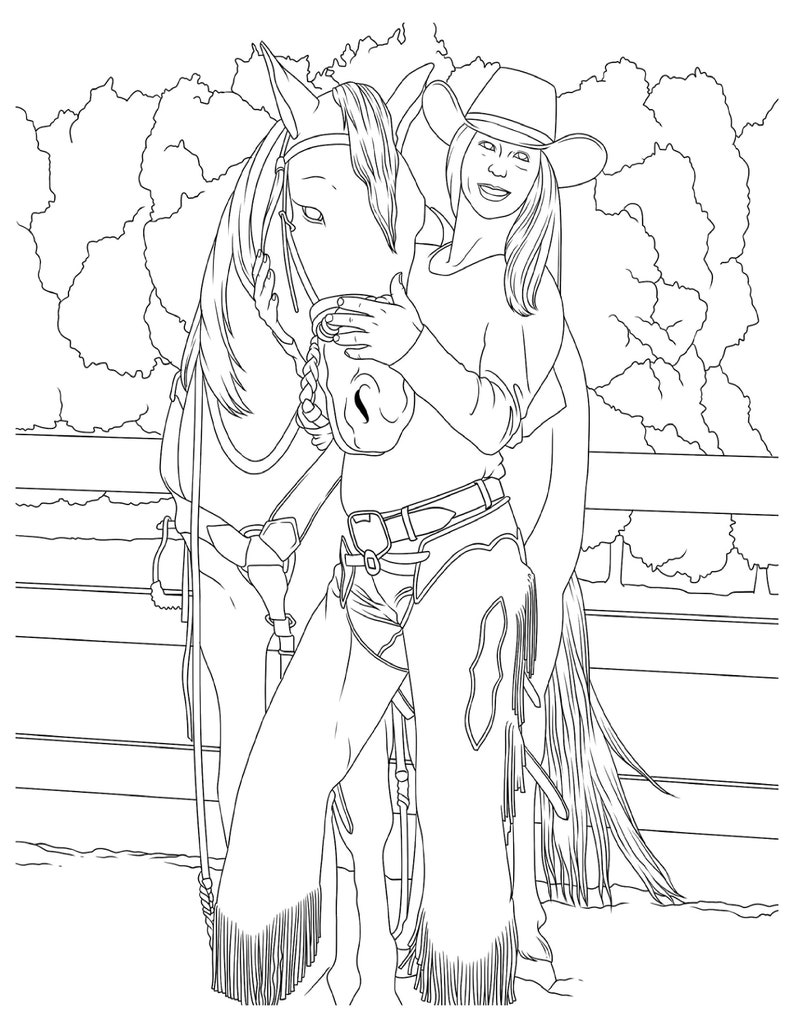 Cowgirls & Horses, Coloring for Adults, 9 Printable Coloring Pages, Instant Download PDF image 9