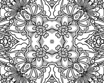 Flowers1, Coloring Pages for Adults, 1 Printable Coloring Page, Instant Download PDF