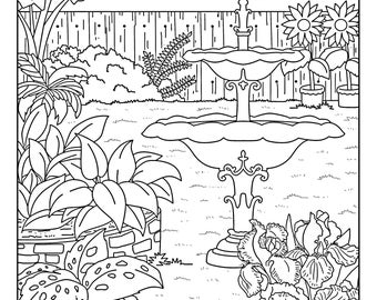 Fontana (Galleria del giardino), pagine da colorare per adulti, 1 pagina da colorare stampabile, PDF con download istantaneo