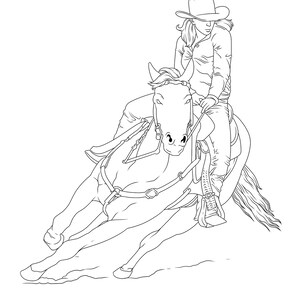 Cowgirls & Horses, Coloring for Adults, 9 Printable Coloring Pages, Instant Download PDF image 5