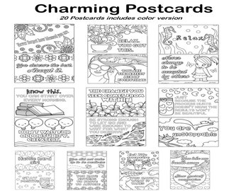20 cartoline affascinanti, da colorare per adulti, 20 cartoline stampabili, PDF con download istantaneo