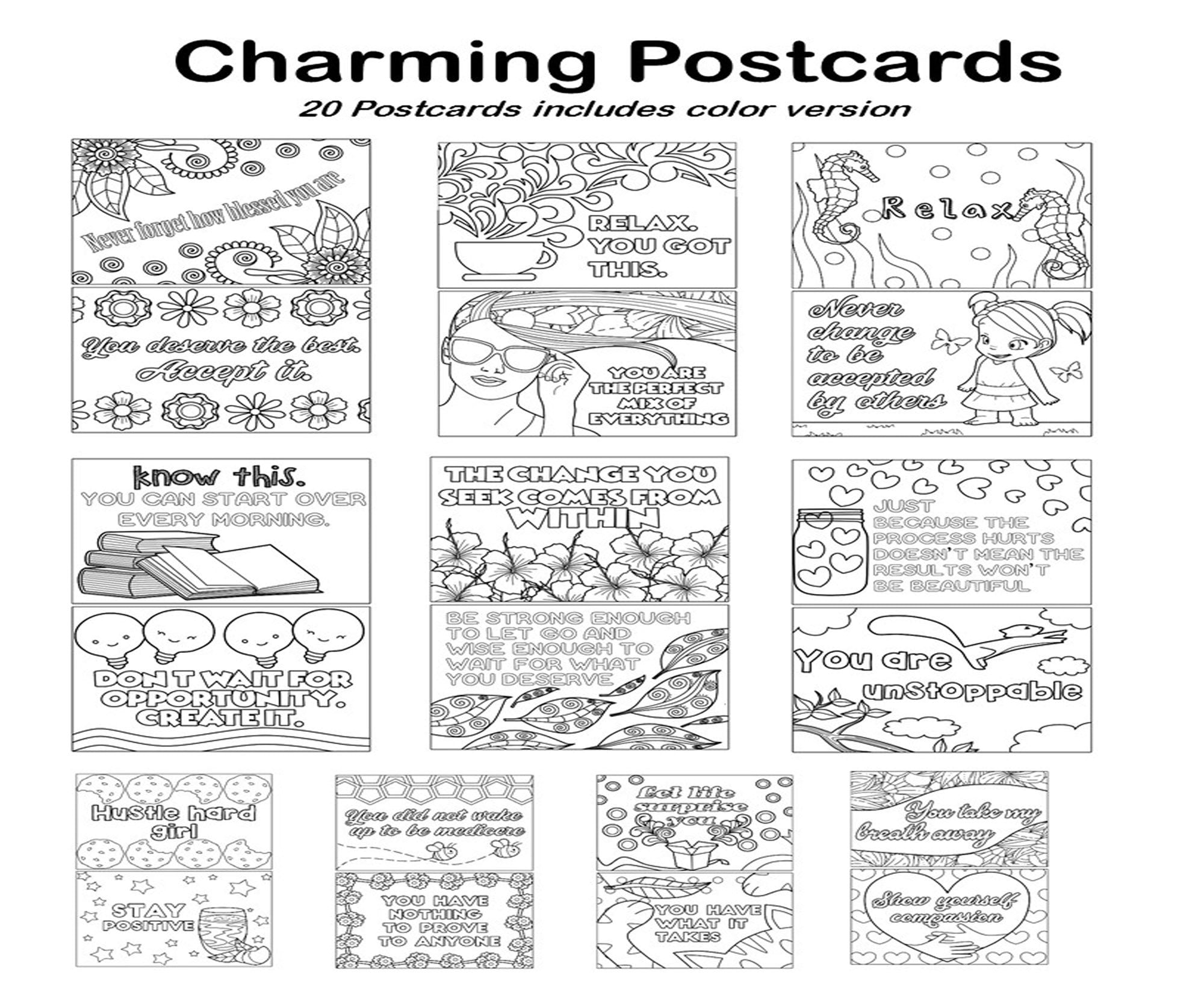 20 Charming Postcards Coloring for Adults 20 Printable | Etsy