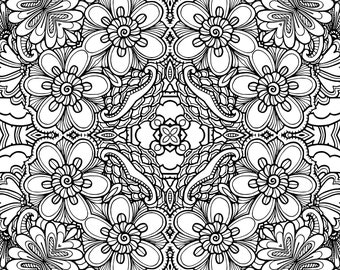 Flowers2, Coloring Pages for Adults, 1 Printable Coloring Page, Instant Download PDF