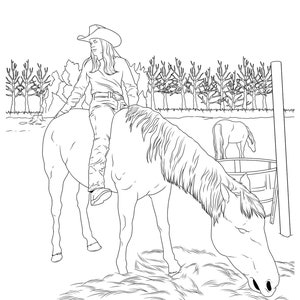 Cowgirls & Horses, Coloring for Adults, 9 Printable Coloring Pages, Instant Download PDF image 2